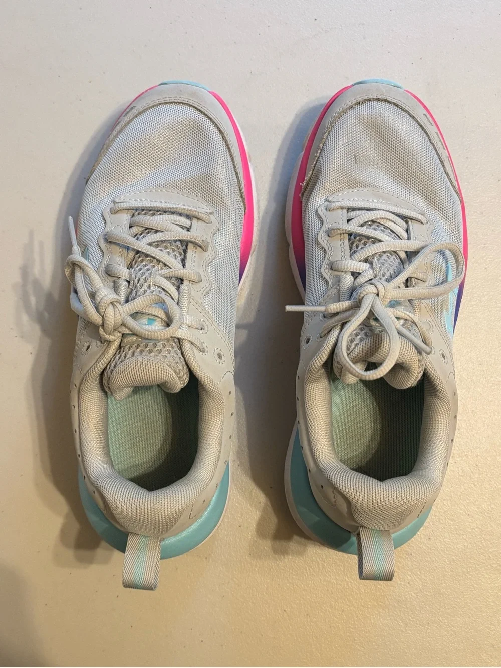Under Armour Girls Cream Sneakers with Pink and Light Blue Accents